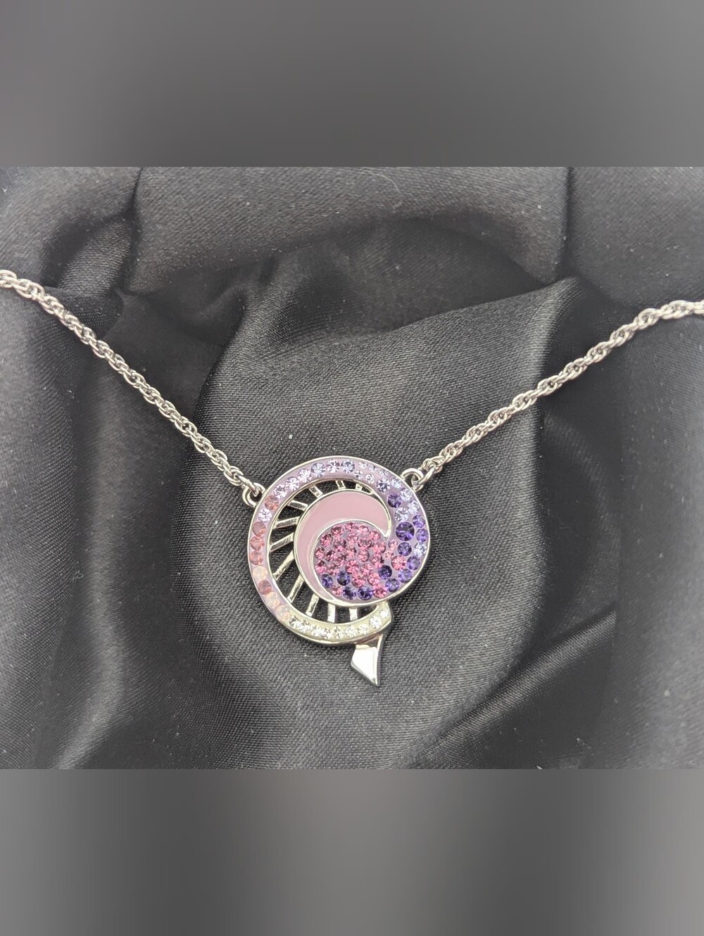Vintage Swarovski Silver-Tone Purple & Pink Spiral/Swirl Crystal Necklace